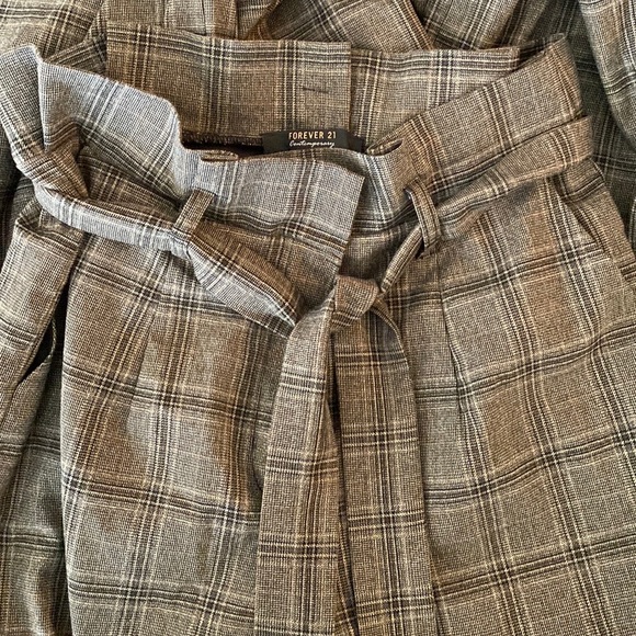 Forever 21 Women's High-Rise Plaid Belted Wide Leg Pants Large - Picture 4 of 6